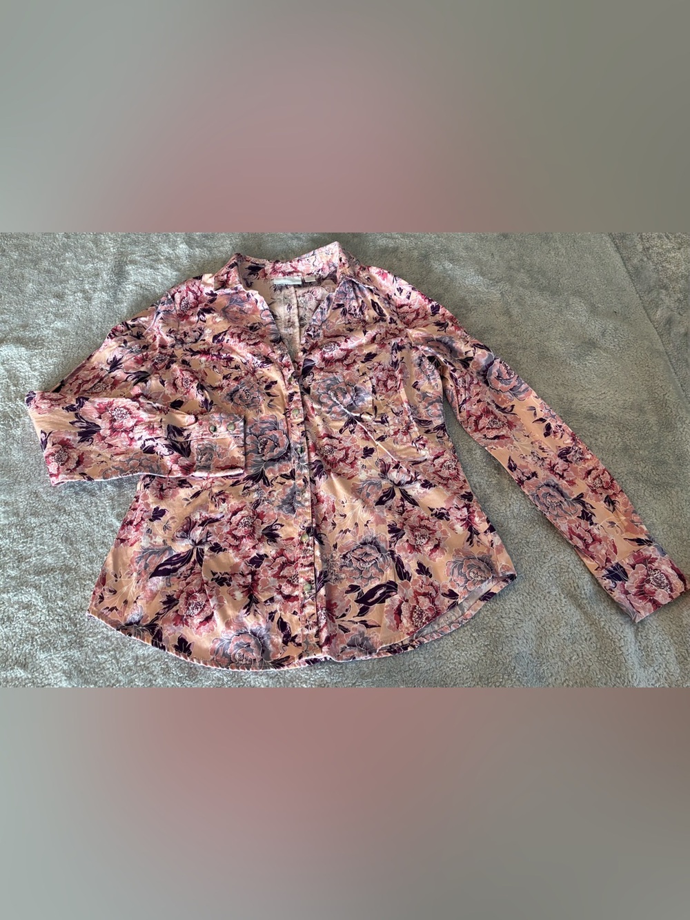 Women’s New York & Company Floral Button-Up Long-Sleeve Top - Pink Size Medium